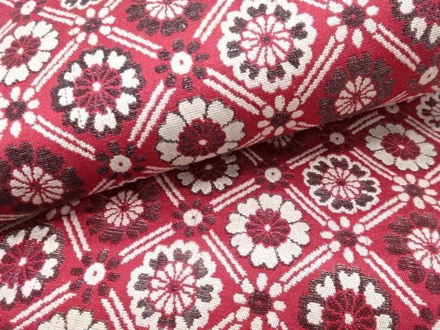  アンティーク　斜め格子に花模様織り出し名古屋帯（着用可）